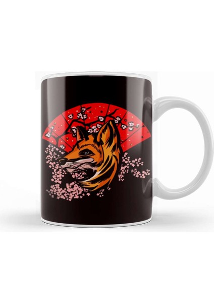 Japanese Fox Sakura Cherry Blossom Tree Japanese Art Nature Kupa Bardak Porselen