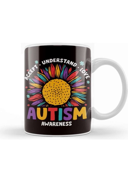 Accept Understand Love Autism Awareness Puzzle Autistic Kupa Bardak Porselen