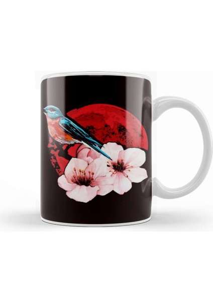 Sakura Japan Cherry Blossom Tree Nature Japanese Art Bird Kupa Bardak Porselen
