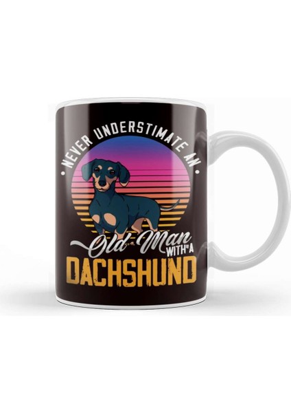 Old Man With Dachshund Wiener Sausage Kupa Bardak Porselen