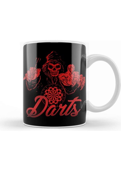 Darts Player Death Skeleton Dartboard Arrow Bullseye Target Kupa Bardak Porselen
