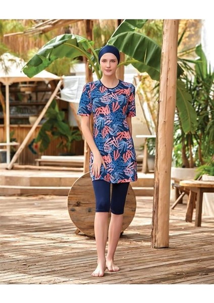 Afşin 8083 Kısa Kol Lycralı Dijital Desen Tesettür Havuz Mayo