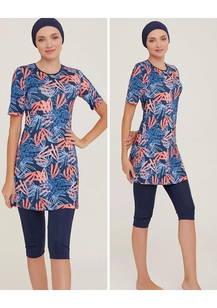 Afşin 8083 Kısa Kol Lycralı Dijital Desen Tesettür Havuz Mayo modelleri