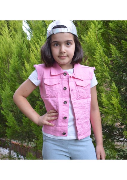 Kesik Kol Sırt Baskılı Keten Yelek