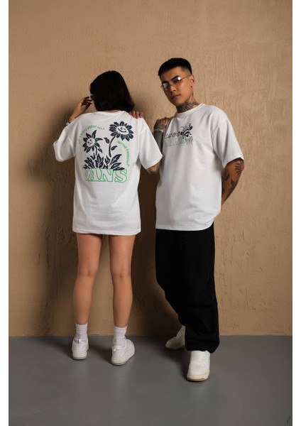 Vans Desenli Ön ve Arka Baskı Detaylı Company %100 Penye Oversize Tişört