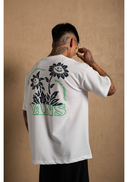 Vans Desenli Ön ve Arka Baskı Detaylı Company %100 Penye Oversize Tişört