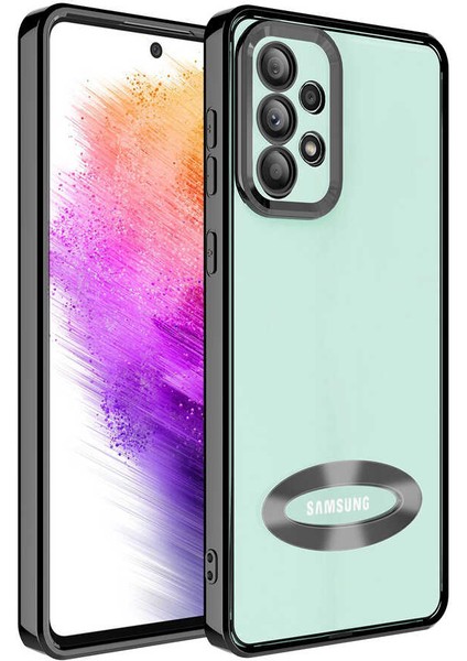 Caseart Samsung Galaxy A53 Kapak Yanları Renkli Lens Korumalı Logo Gösteren Şeffaf Luxury Silikon Kılıf - Siyah