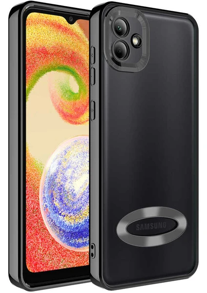 Caseart Samsung Galaxy A03 Kapak Yanları Renkli Lens Korumalı Logo Gösteren Şeffaf Luxury Silikon Kılıf - Siyah