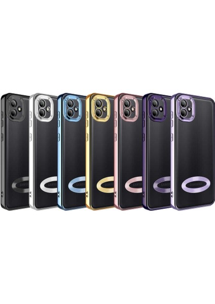 Caseart Samsung Galaxy A04 Kapak Yanları Renkli Lens Korumalı Logo Gösteren Şeffaf Luxury Silikon Kılıf - Mavi