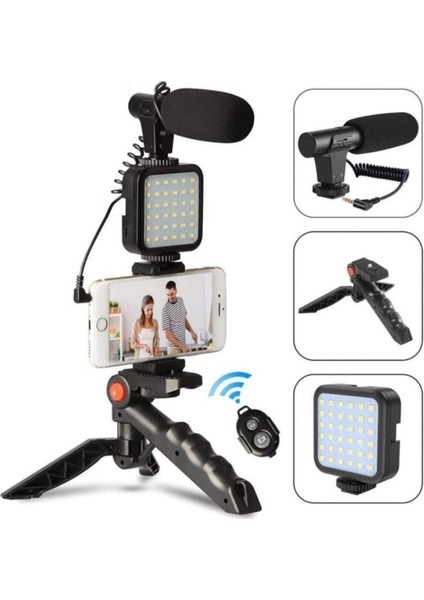 Profesyonel Selfie Mikrofon Tripod Ile LED Işık Stüdyo Mikrofon Kayıt Mikrofon Vlog Için