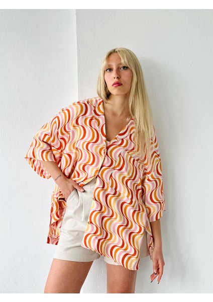 Model Oversize Retro Yaka Gömlek Unisex Hardal