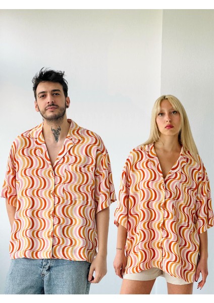 Model Oversize Retro Yaka Gömlek Unisex Hardal