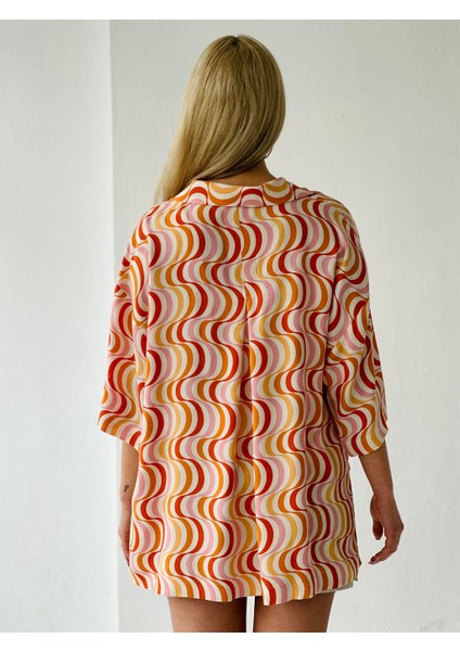 Model Oversize Retro Yaka Gömlek Unisex Hardal