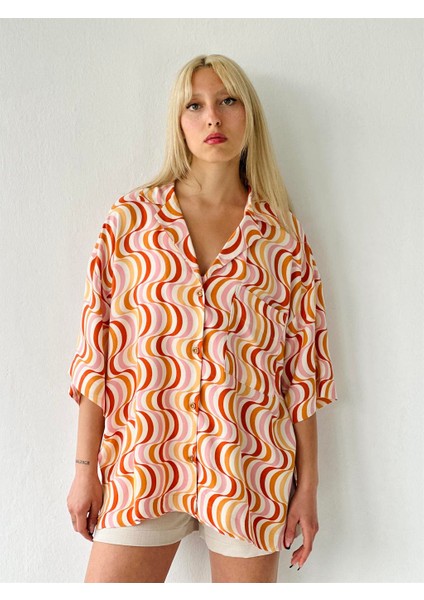 Model Oversize Retro Yaka Gömlek Unisex Hardal