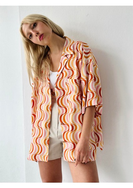 Model Oversize Retro Yaka Gömlek Unisex Hardal