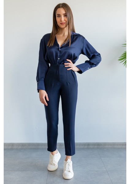 Kadın Pensli Ofis Pantolon QNS047 - Lacivert