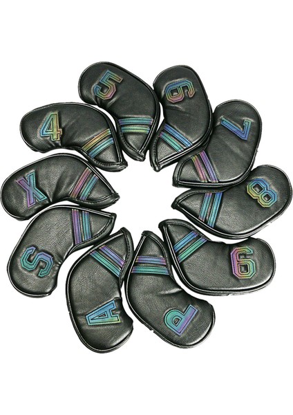 10X Golf Demir Headcovers Guard Seti Golf Kulübü Kafa Kapakları Numarası Işlemeli Siyah (Yurt Dışından)
