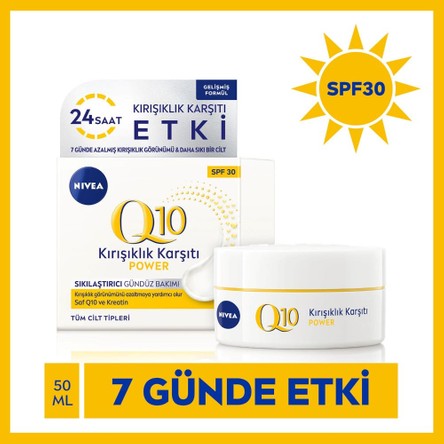 Nivea NIVEA Q10 Power Gündüz Yüz Bakım Kremi 50ml, SPF30 Güneş Koruması,Q10 ve Keratin içerir