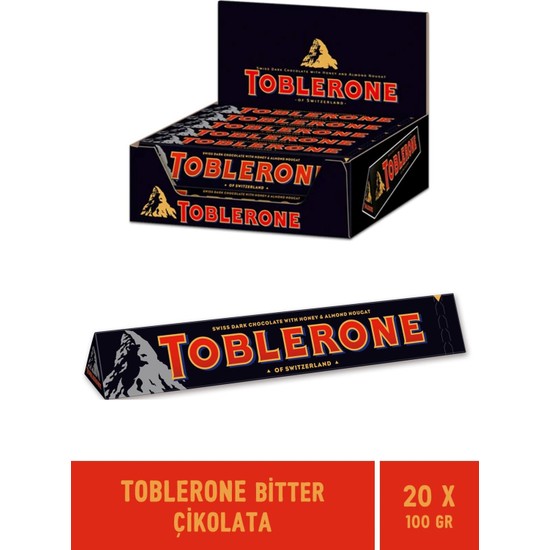 Toblerone Dark Bitter Çikolata 100 gr - 20 Adet