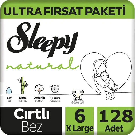 Sleepy Natural Cırtlı Bebek Bezi Ultra Avantaj Paket 6 Numara 15-25 Kg 128 Adet