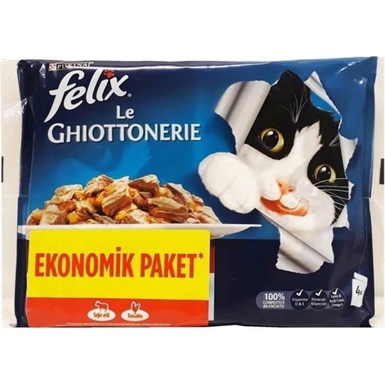 Felix Kedi Maması Sığır Etli & Tavuklu Ekonomik Paket 4x85 gr x 12 Adet Lezzetli Mama