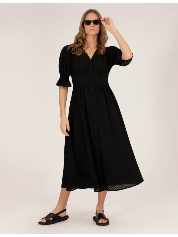 Pierre Cardin Kadın Siyah Dokuma Elbise 50262635-VR046