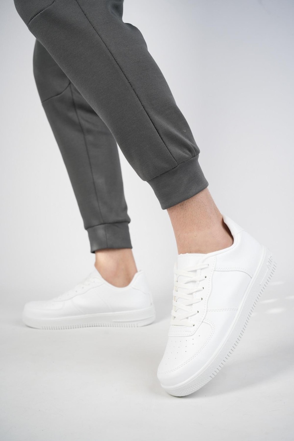 Muggo Unisex Sneaker Ayakkabı Suni Deri Siyah - Beyaz Düz Taban Günlük Kullanım İçin görsel 8