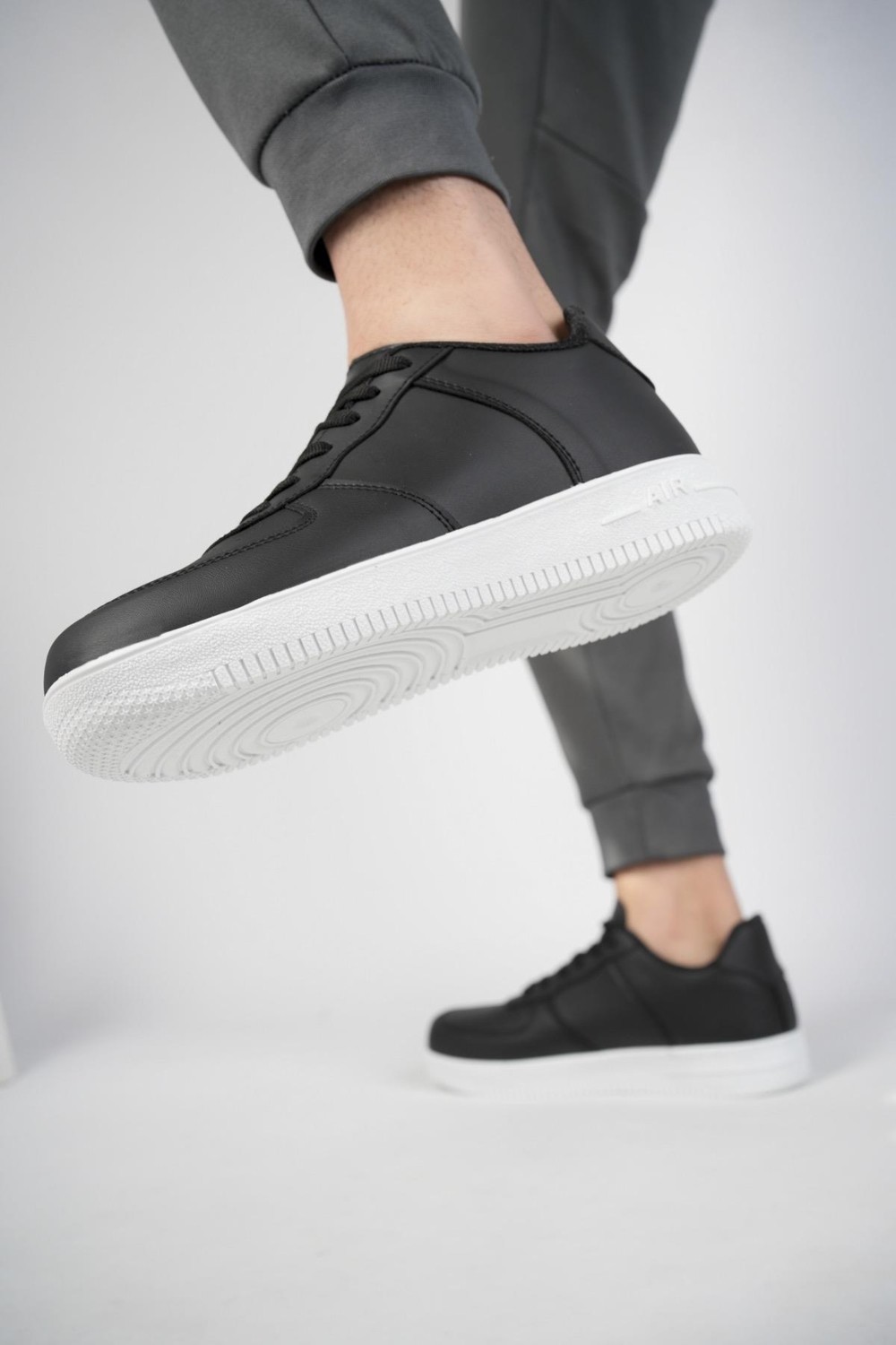 Muggo Unisex Sneaker Ayakkabı Suni Deri Siyah - Beyaz Düz Taban Günlük Kullanım İçin görsel 5