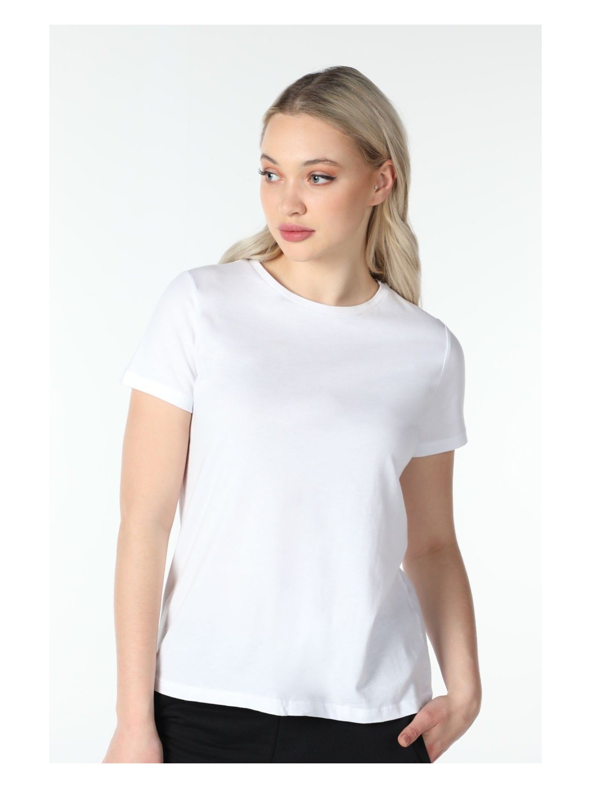 Defy's Kadın Bisiklet Yaka Kısa Kollu Regular Fit Basic Tişört Beyaz