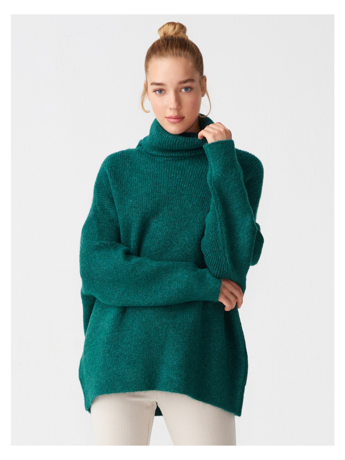 Dilvin 2268 Balıkçı Yaka Geniş Kazak-Haki - Görsel 5