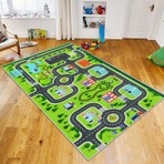 West Home Makinede Yıkanabilir Kaymaz Taban Leke Tutmaz Antialarjik Yol Desenli Çocuk Odası Halısı Oyun Matı