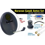 Antenci 40 cm Karavan Çanak Anten Seti Tekli LNB + Dijital Uydu Bulucu Kolay Kurulum