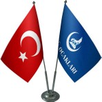 Masa Üstü Ülkü Ocakları Bayrağı Türk Bayrağı Ikili Krom Direk Masa Bayrak Seti