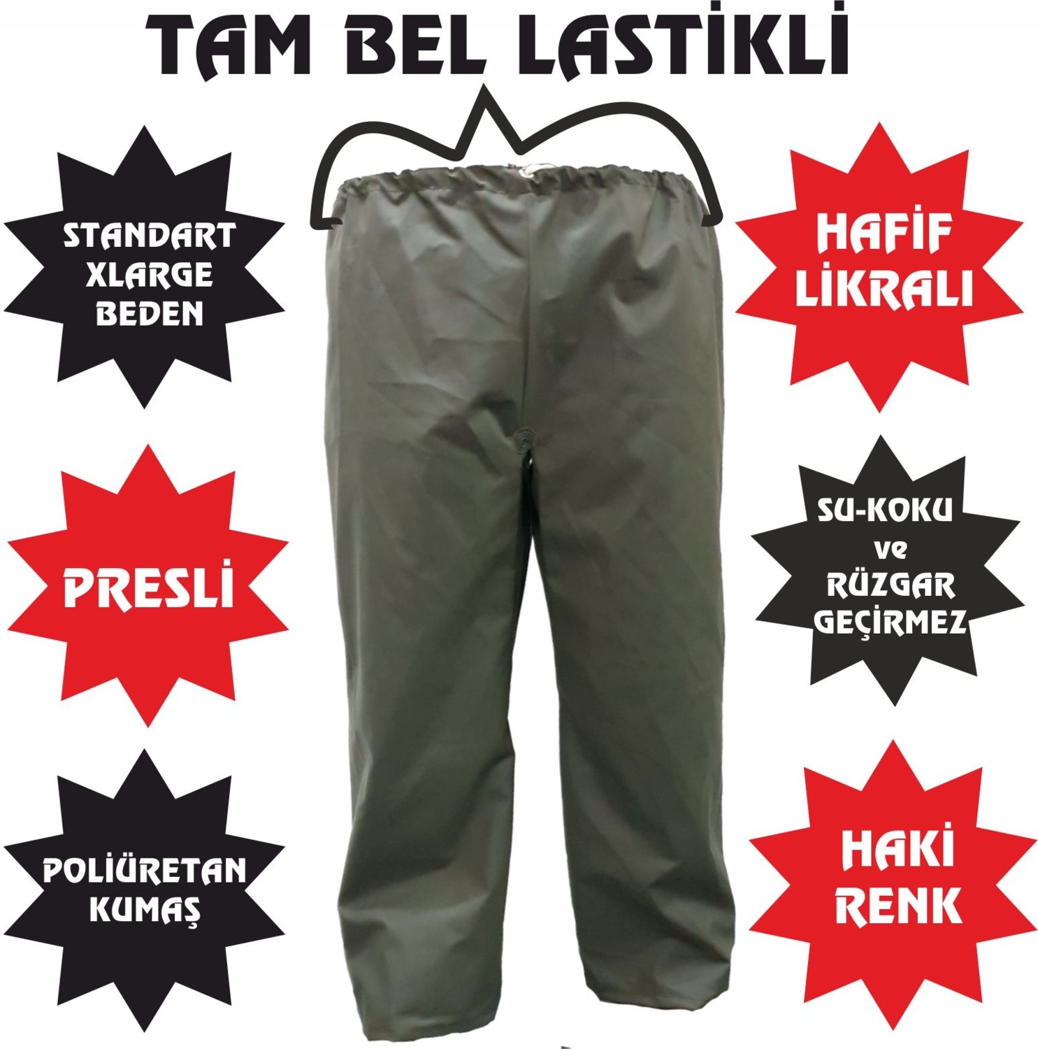 Yeğinoğlu )HAKİ RENK YAĞMURLUK TAKIM,XL-BEDEN,PRESLİ(BALIKÇI)ORTA KALINLIKTA(SU-KOKU-RÜZGAR GEÇMEZ POLİ KUMAŞ) görsel 2