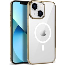 Gpack Apple iPhone 14 Plus Kılıf Pixel Magsafeli Sert Plastik Rubber Kapak Gold