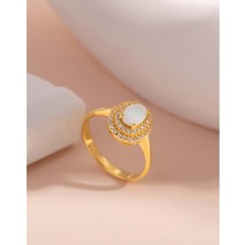 Çift Sıra Beyaz Opal Taşlı Yüzük - 17