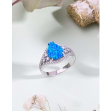 Özel Tasarım Damla Opal Taşlı Gümüş Yüzük - 14