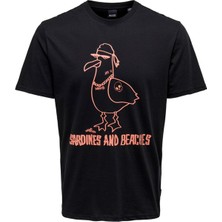 Only & Sons O Yaka Baskılı Siyah Erkek T-Shirt 22026058_ONSAUGUST Reg Ss Tee