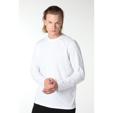 Defy's Erkek Bisiklet Yaka Uzun Kollu Regular Fit Basic Tişört Beyaz