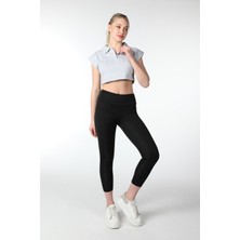 Defy's Kadın Yaka Detaylı Crop Kırçıllı Gri