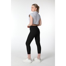 Defy's Kadın Yaka Detaylı Crop Kırçıllı Gri