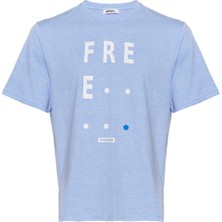 Defy's Erkek Bisiklet Yaka Kısa Kollu Regular Fit Baskılı Tişört Mavi Melanj