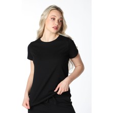 Defy's Kadın Bisiklet Yaka Kısa Kollu Regular Fit Basic Tişört Siyah