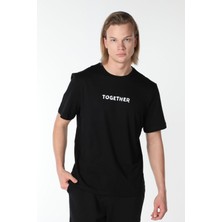 Defy's Erkek Bisiklet Yaka Kısa Kollu Regular Fit Baskılı Tişört Siyah