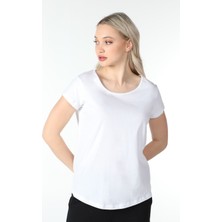 Defy's Kadın Kayık Yaka Kısa Kollu Regular Fit Basic Tişört Beyaz