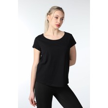 Defy's Kadın Kayık Yaka Kısa Kollu Regular Fit Basic Tişört Siyah