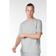 Defy's Erkek Bisiklet Yaka Kısa Kollu Regular Fit Basic Tişört Gri Melanj