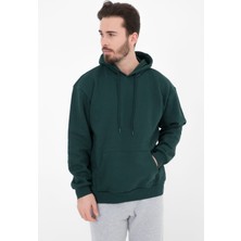Defy's Winter Erkek 3 İplik Şardonlu Soğuk Geçirmez Regular Fit Kapüşonlu Basic Yeşil Sweatshirt