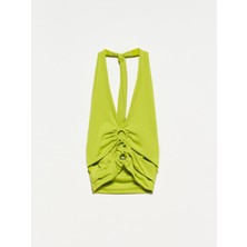 Dilvin 20150 Boyundan Bağlamalı Metal Halkalı Crop-Lime