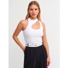 Dilvin Asimetrik Askı Detaylı Beyaz Atlet %94 Pamuk Hafif Tasarım ve Rahat Kalıp